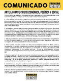 Comunicado de Primero Justicia ante la grave crisis económic...
